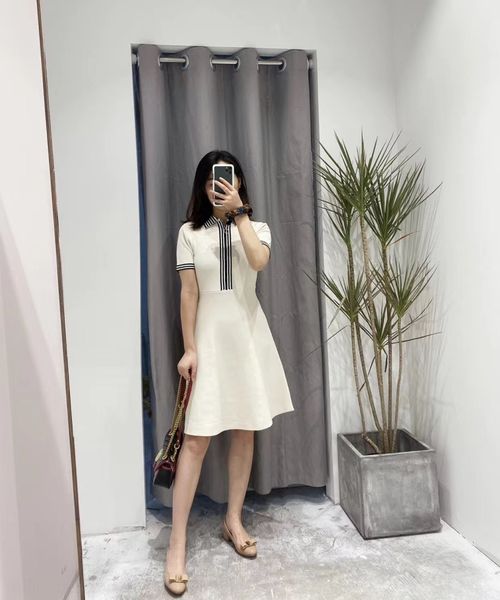 

french elegant dress 20 spring summer color contrast fashion a- line dress dan qun single single skirt knitted zipper a-line skirt for women, Black;gray
