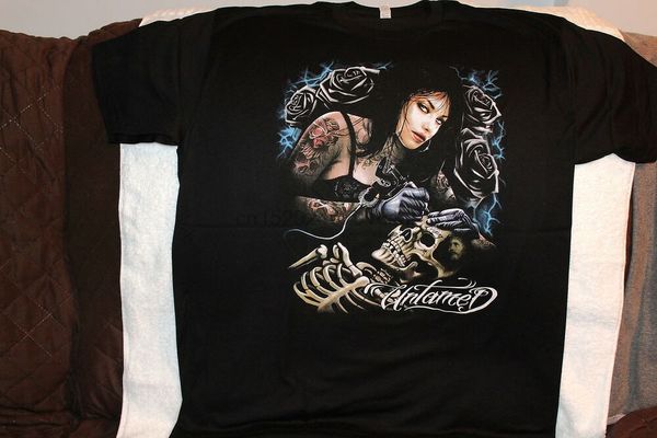 

woman tattooing skull skeleton untamed tattoo black t-shirt sport hooded sweatshirt hoodie