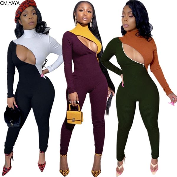 Herbst Autumn Winter Frauen Strickloch Reißverschluss Jumpsuits Schärpe Full Sleeve Sexy Rompers Night Club Party Outfits Ein Stück GL8476 201007