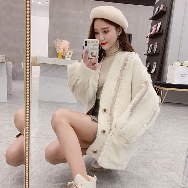 

korean cardigan women's new fall 2020 loose and versatile korean cardigan women's new knitwear fall 2020 loose and versatile knitw, White;black