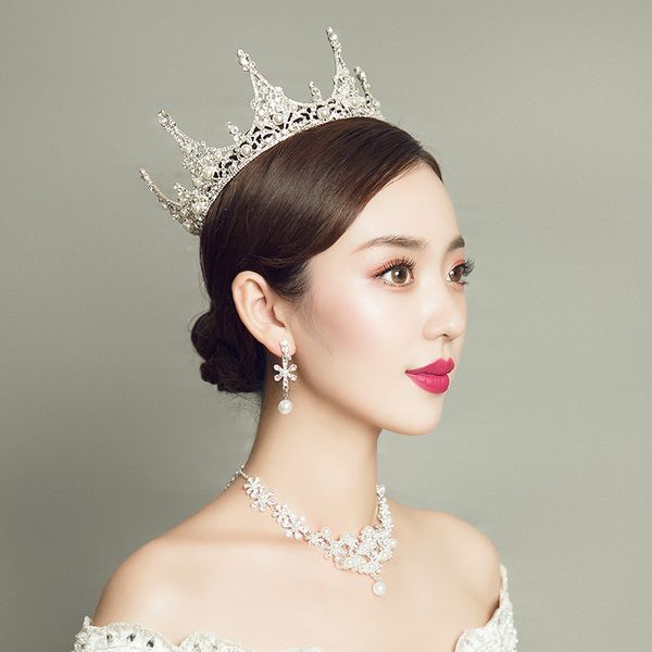 

idress korean bridal headdress 2020 hair new accessories wedding atmosphere crown necklace three piece set for, Silver