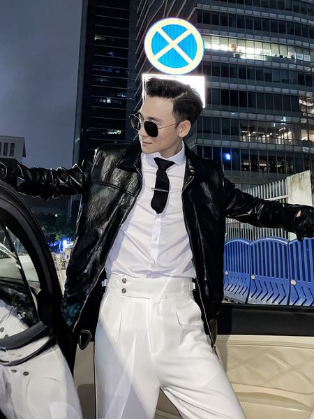 

daio ethan korean men's solid color motorcycle leather coat british casual lapel jacket fashion
