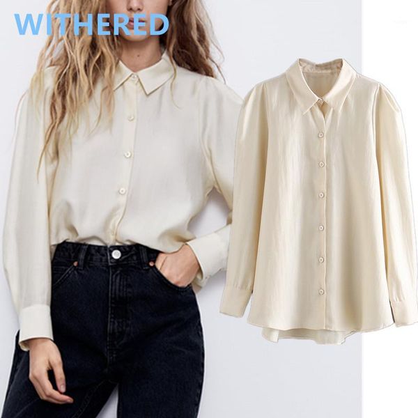 

withered england simple solid vintage puff sleeve spring blouse women blusas mujer de moda 2020 shirt womens and blouse1, White