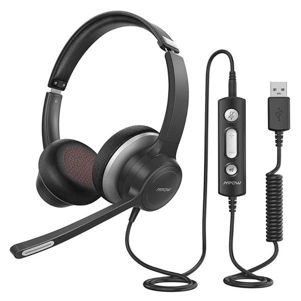 

mpow hc6 usb/3.5mm headset with microphone on-ear 270 degree boom mic in-line control with mute for call center pc cellphone