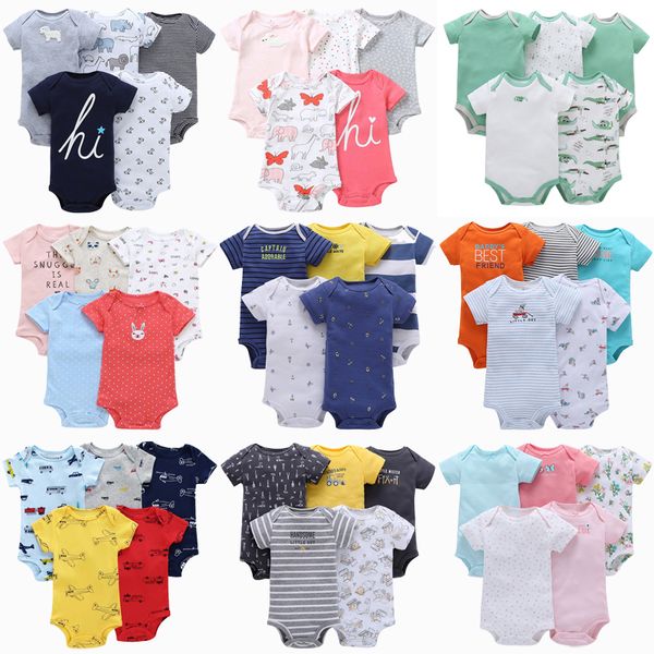 

5pcs baby rompers 100% cotton lnfant body short sleeve clothing baby boy girl clothes baby bodysuit jumpsuit cartoon printed 201027, Blue