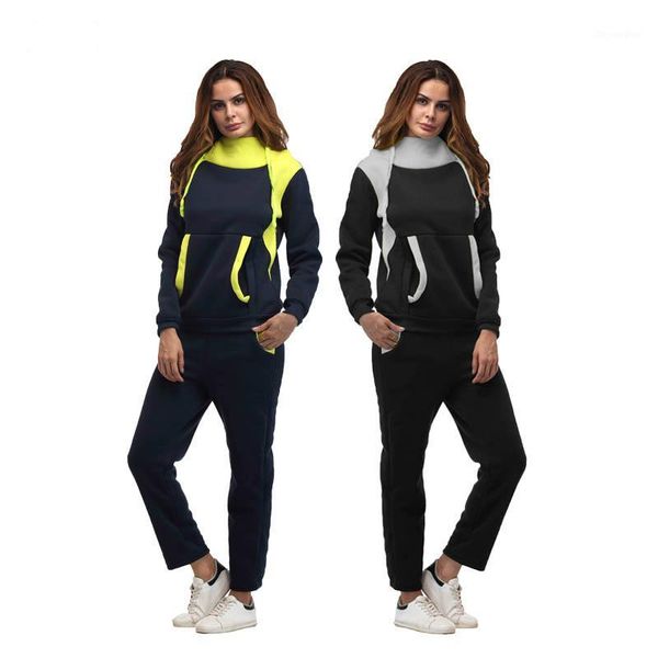

2019 explosion models simple fashion color matching plus velvet sports suit female hooded large size casual sweater two-piece1, White