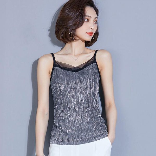 

women's tanks & camis gkfnmt v neck black satin women 2021 sleeveless female summer tank streetwear camisole feminino plus size, White