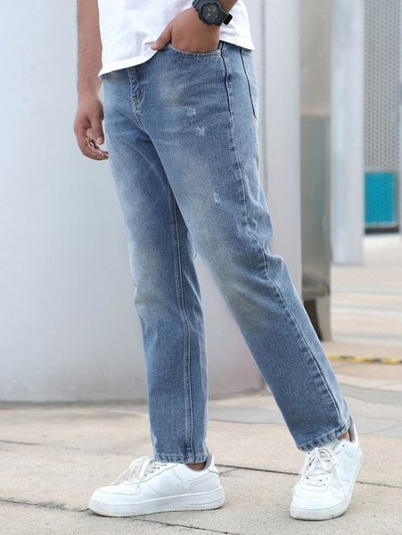 

men washed ripped jeans f3ts#, Blue