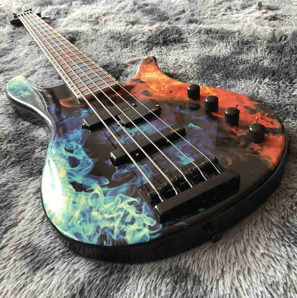 Kundenspezifische E-Gitarre mit Ahorndecke mit blauer und roter Flamme, Griffbrett aus Palisander, Korpus aus Mahagoni, Rückseite, geändertes Projekt akzeptieren