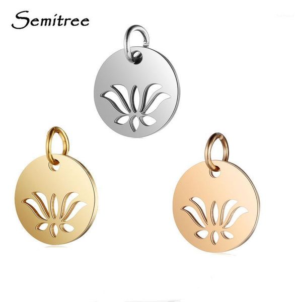 

semitree 5pcs stainless steel lotus charms pendant diy charm necklace bracelet jewelry making accessories handcrafted supplies1, Bronze;silver