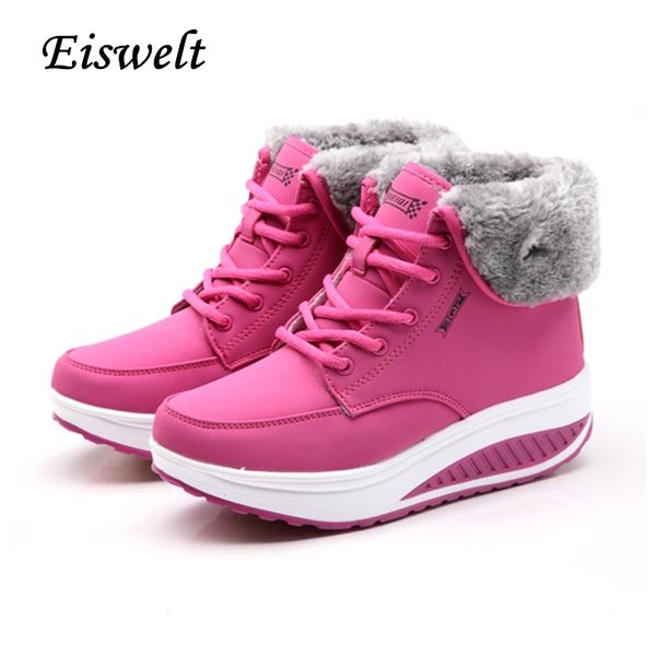 Eiswelt inverno feminino mais sapatos de balanço de veludo botas de plataforma de neve das mulheres térmicas de algodão-acolchoado sapatos liso botas de tornozelo # EHL18 Y200915