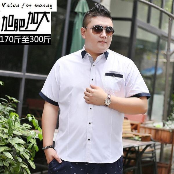 

size big 8xl7xl6xl solid casual shirt men social dress shirts summer chemise homme mens short-sleeve shirt high-quality1, White;black