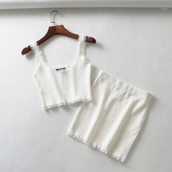 

summer clothes for women two 2 piece set fashion lace splice tank and high waist mini skirt matching sets conjunto feminino1, Gray