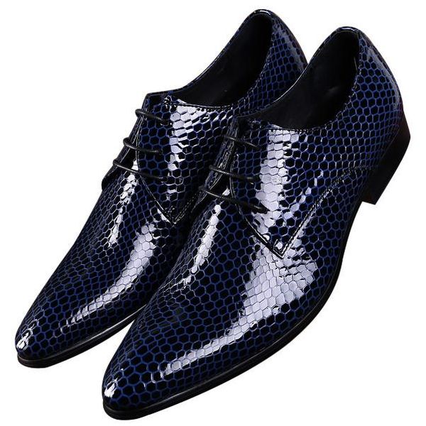 

new black / blue classic serpentine pointed toe business shoes mens dress shoes patent leather wedding male prom