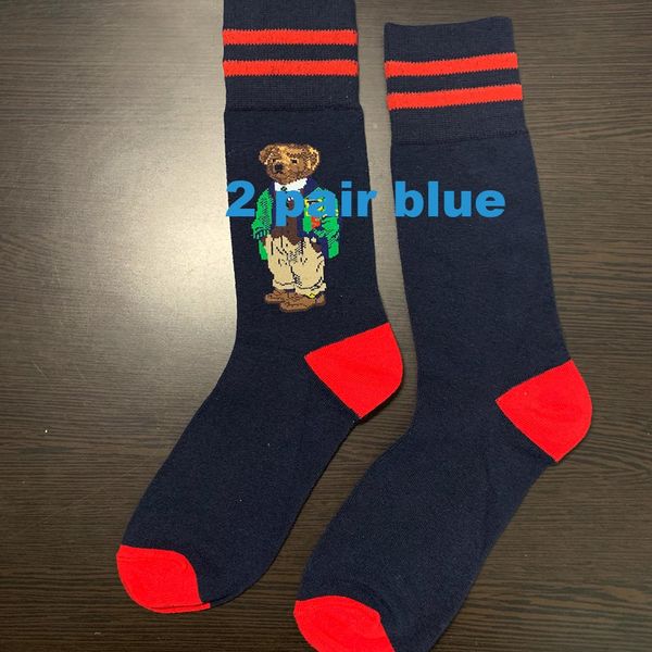 Polo Bear Sock 2-pack Fashion Cartoon Cute Socks Harajuku Mulheres Stretch Cotton Socks com Web Ankle Sock Hipster Skatebord Ankle Funny Socks for Men 906