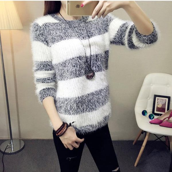

wholesale 2021 new women mohair pullover autumn winter fashion warm round neck pullover casual high elasticity sweater, White;black