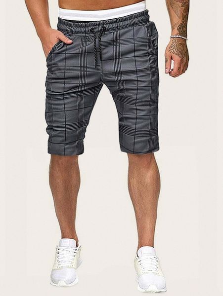 

men plaid drawstring waist shorts 88ky#, Black
