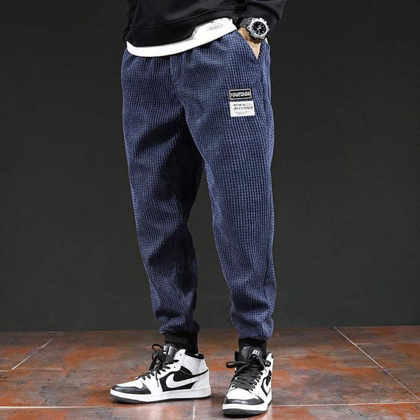 

2021 new newly designer men jeans loose fit casual corduroy wide leg trousers harem pants fashion streetwear hip hop joggers sweatpants 34vg, Blue