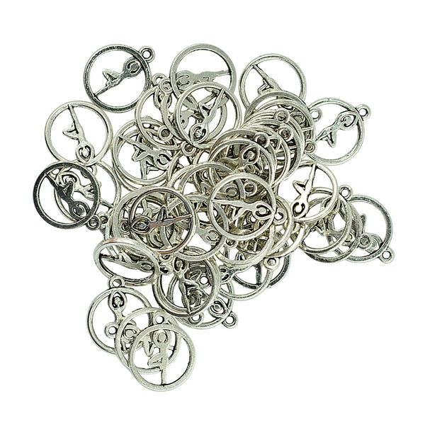

50 pieces tibetan sliver round hollow out yoga necklace pendants diy craft supplies, Black