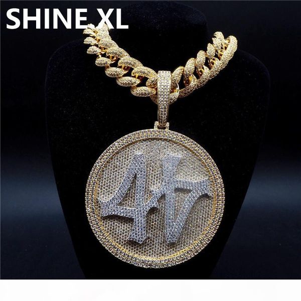 

iced out big round spinner number 44 pendant necklace gold plated mens hip hop bling jewelry gift, Silver