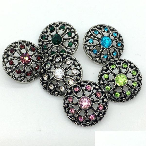 

noosa snap button rhinestone chunk charm button 18mm interchangeable flower hollow style jewelry for ginger snap bracelet necklace wqf1w