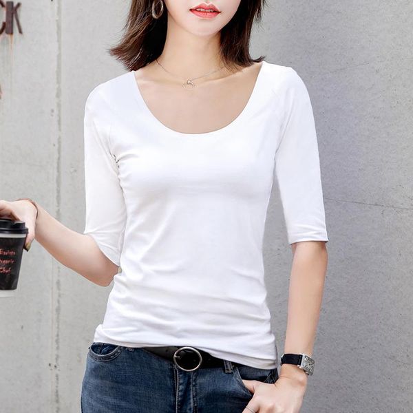 

cotton women t-shirt o-neck short sleeve women shirt all match lady black white gray yellow shir