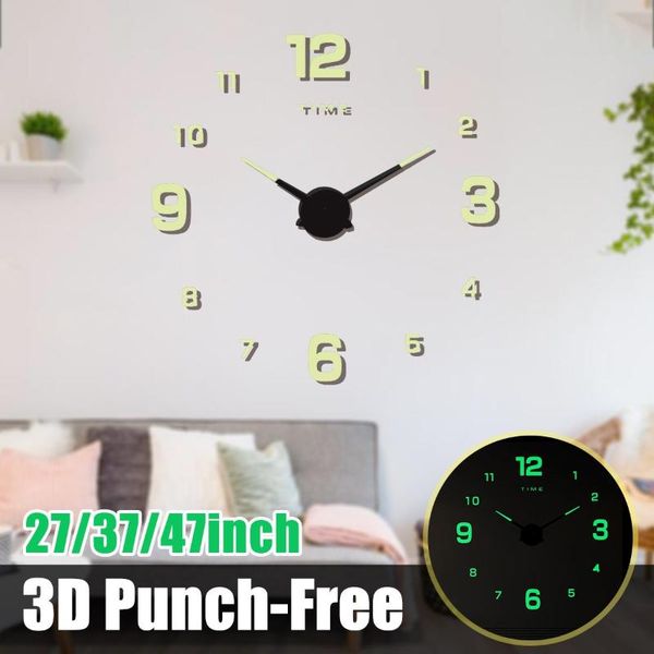 

luminous modern diy 3d wall clock acrylic large number mirror sticker wall hanging decorations new home office kids room clocks