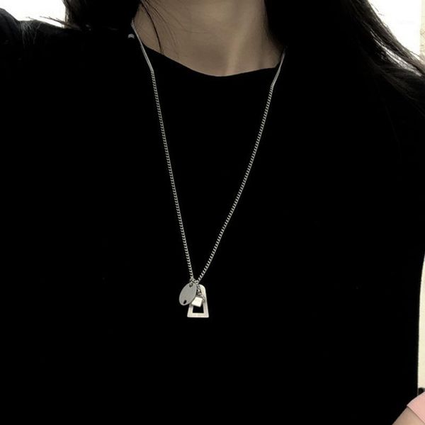 

fashion necklaces 2020 celebrity simple style titanium steel geometric small square pendant necklace for man and women1, Silver