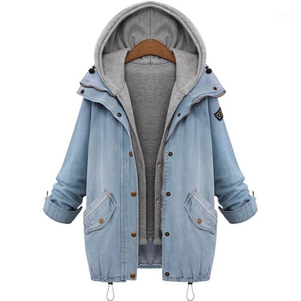 

wholesale- women casual knitted jean jacket two piece set denim jacket hooded plus size oversized casual women coat outwear1, Black;brown