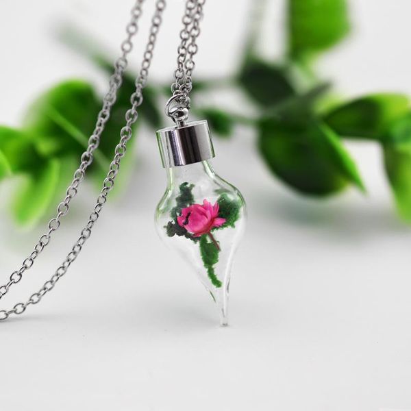 

pendant necklaces dried flowers necklace glass beak large teardrop crystal ornaments, Silver