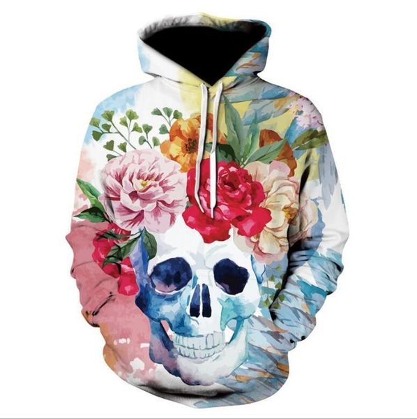 

spring and autumn trend new hoodie sweater slim 3d digital printing skull head, Black;white