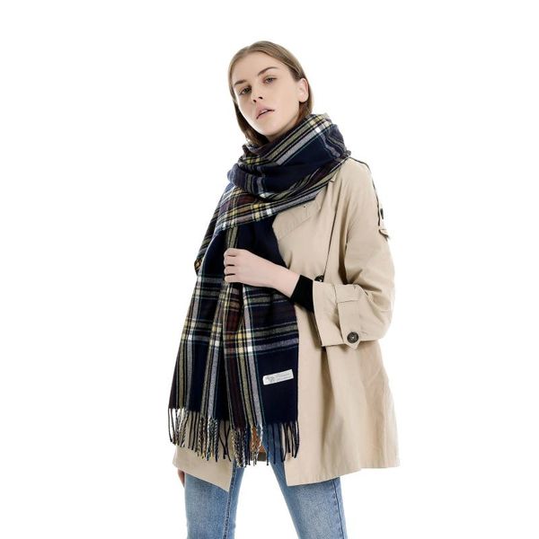 

scarves imitation wool scarlf women fashion autumn winter warm wraps plaid with tassels high streetwear quality shawl female, Blue;gray