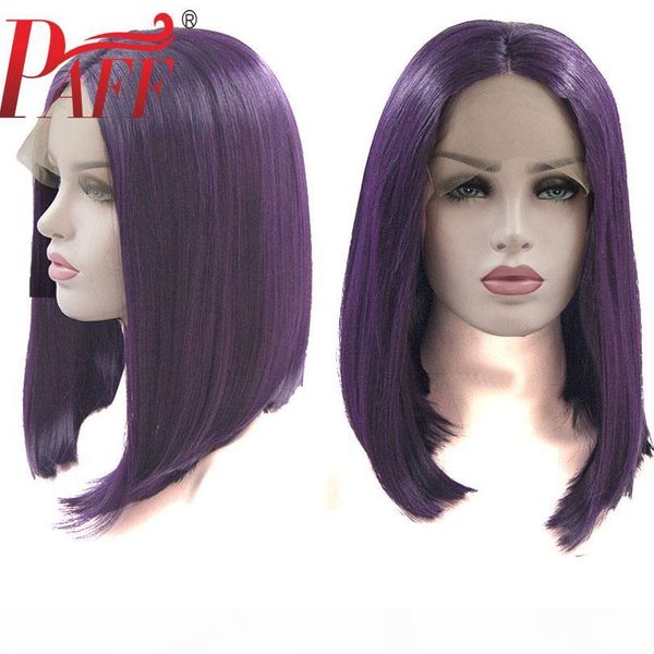 

paff purple lace front human hair wigs short bob cut brazilian straight peruvian wigs middle part human remy hair, Black;brown