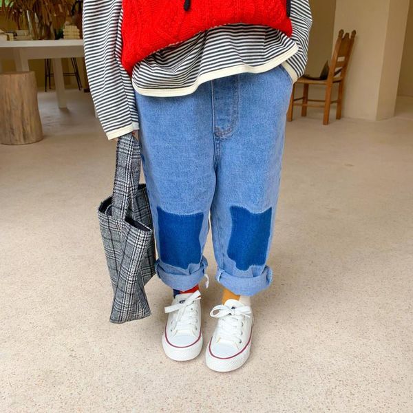 

jeans autumn boys color casual long girls denim pants fashion for kids children clothes 1-6y, Blue