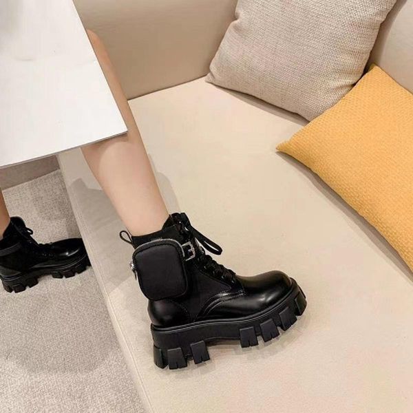 

bag boots black lace up 2021 style pocket muffin and ankle boots wallet platform boots trendy fashion shoes, Black;red
