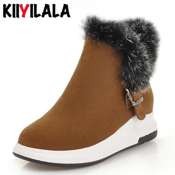 

kiiyilal zipper cow suede snow boots women real fur winter shoes warm plush woman shoes women short boots big size 33-43, Black