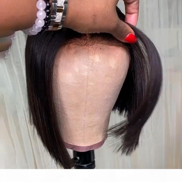 

13x4 short lace front human hair wigs brazilian straight bob wig pre plucked with baby hair frontal wigs perruque humaine, Black;brown