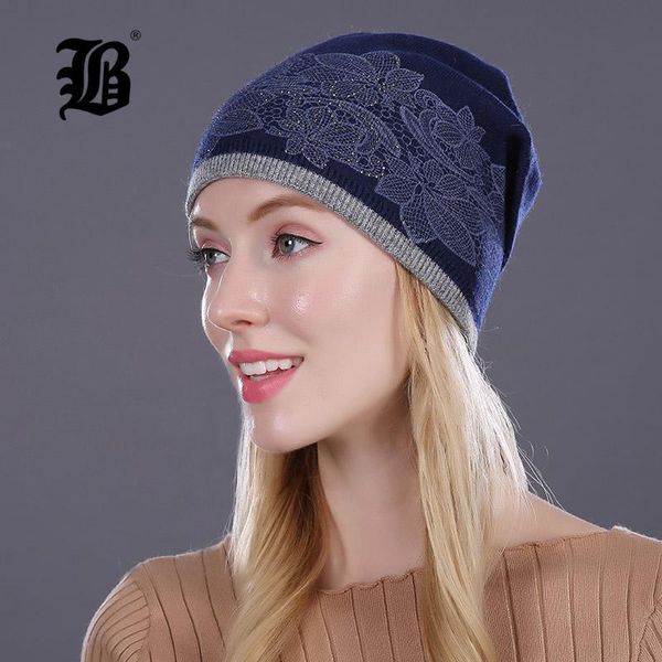 

flb] women's hat knitted wool hats for winter hip-hop flowers style gorros for female good quality casual flbmx17009 wmtvnk, Black;white