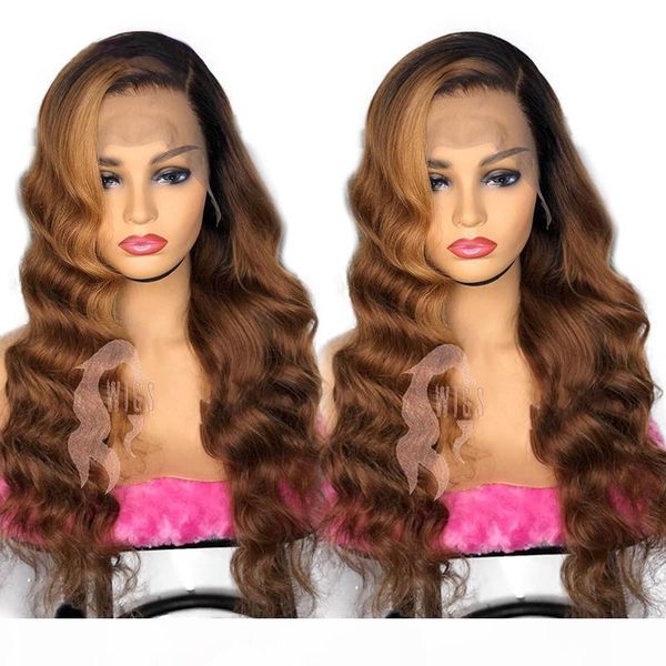

long synthetic lace front wigs ombre brown high density heat resistant wavy 360 lace full wig for black white women cosplay party
