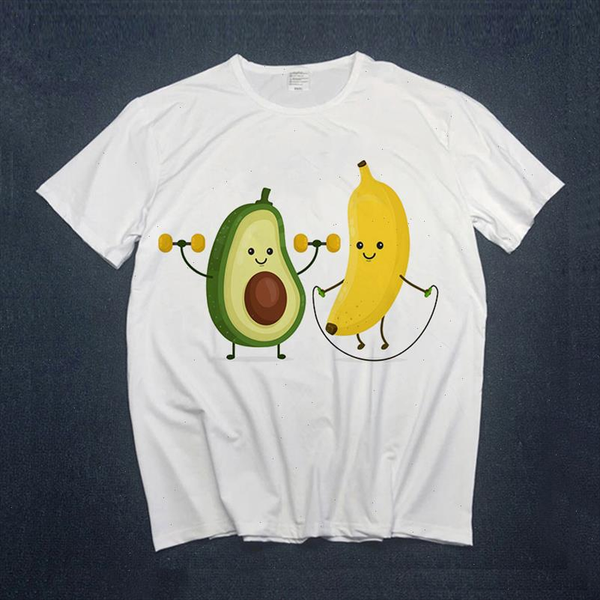 

2021 women t shirts summer short sleeve avocados banana print cute kawaii tshirts harajuku graphic tees girls ladies, White