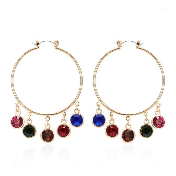 

1 pair geometric circle round earrings colorful crystal pendant hoop earrings gold metal ear jewelry for women jewelry brincos1, Golden;silver