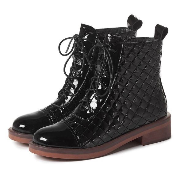 

2021 new fashion genuine leather quality women ankle chunke boots wedding shoes 9z22, Black
