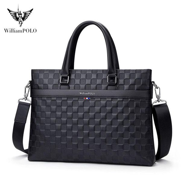 

williampolo новый портфель мужской сумки моды плед бизнес случайный съемный ремень плеча мешок мешок компьютера