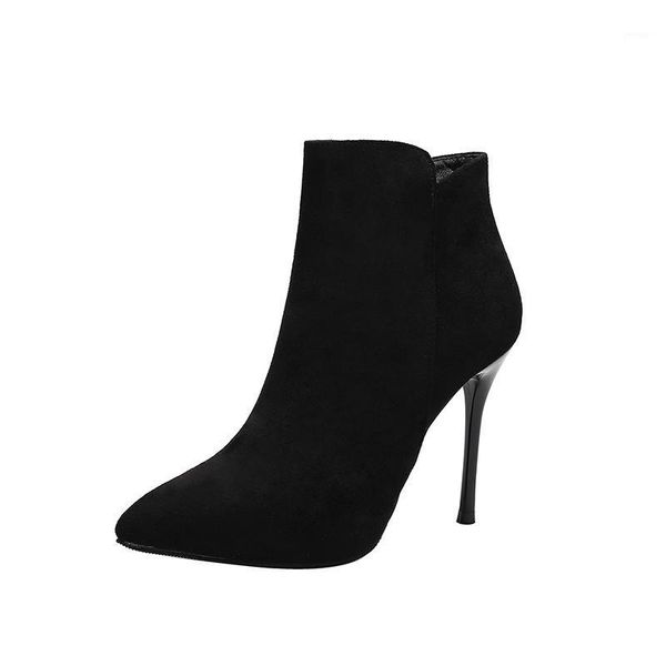 

boots short women's style thin heeled pointed toe ankle single1, Black