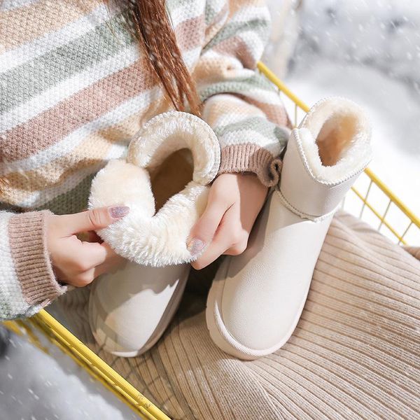 

ladies snow boots 2020 classic casual short boots warm and comfortable flat shoes thickened thick-soled women's q11-84, Black