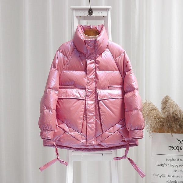 

women's white winter duck feather caramel mint with high collar, warm snow coat, new product in 2020