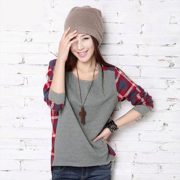

big size women fashion pullovers long sleeve plaid pullover girl sweater fashion for women s xxl b16e, White;black
