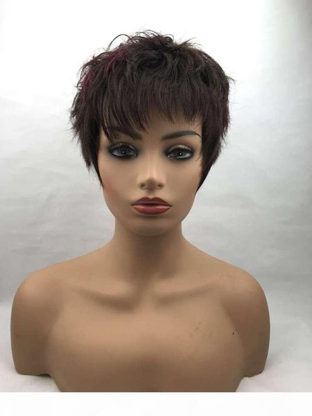 

xl6 sx 2018 new fashion explosion models short curly mixed color hair with bang 100% human hair for blacks and whites natural black wigs, Black;brown