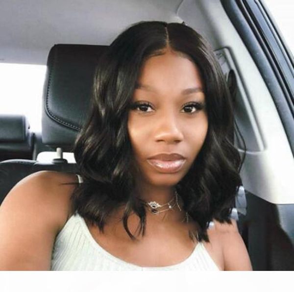 

short human hair wigs peruvian body wave wig hair pre-plucked hairline wavy 8-14 inch short bob lace closure wigs, Black;brown