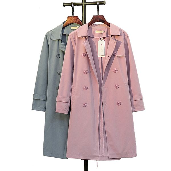 

2020 spring autumn plus size 5xl trench coat women solid color double-breasted long windbreaker coats casual female n648, Tan;black